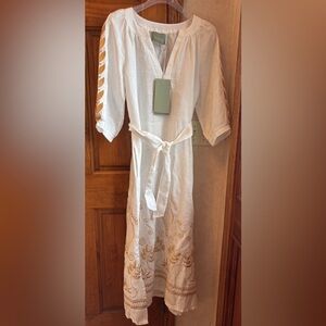 Aether Concepts NWT Embroidered Greek Linen Resort Maxi Dress SMALL GORGE